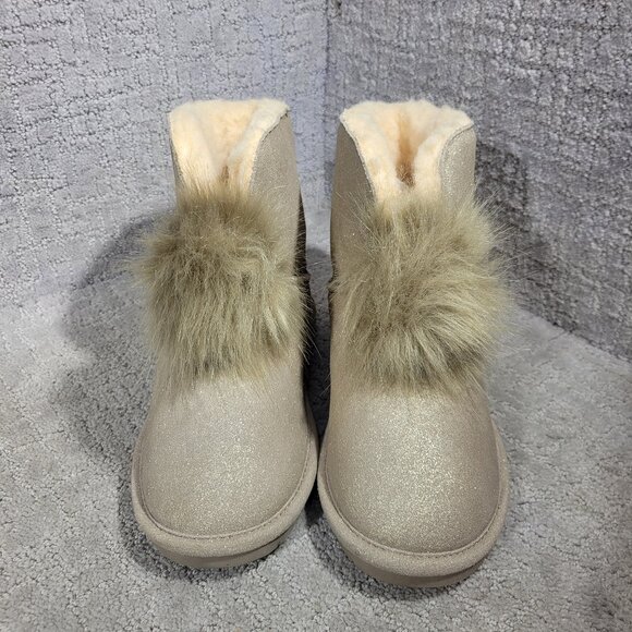 BearPaw Libby Pom-Pom Women's Size US 9 Golden Suede Sheepskin Winter Boots - Picture 1 of 11